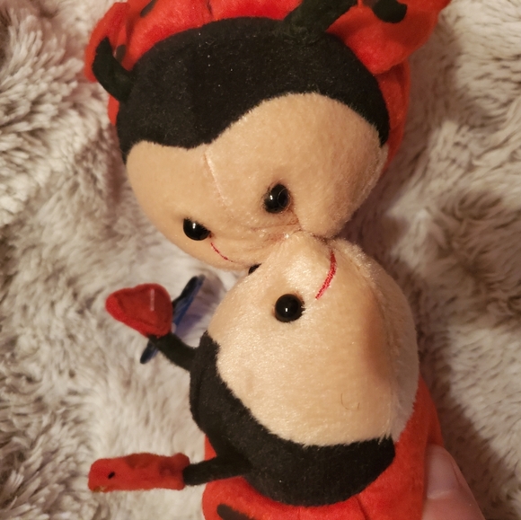 5" Vtg Valentine Plush Kissing Ladybugs Stuffed Toy With Pull String Applause - Picture 4 of 8
